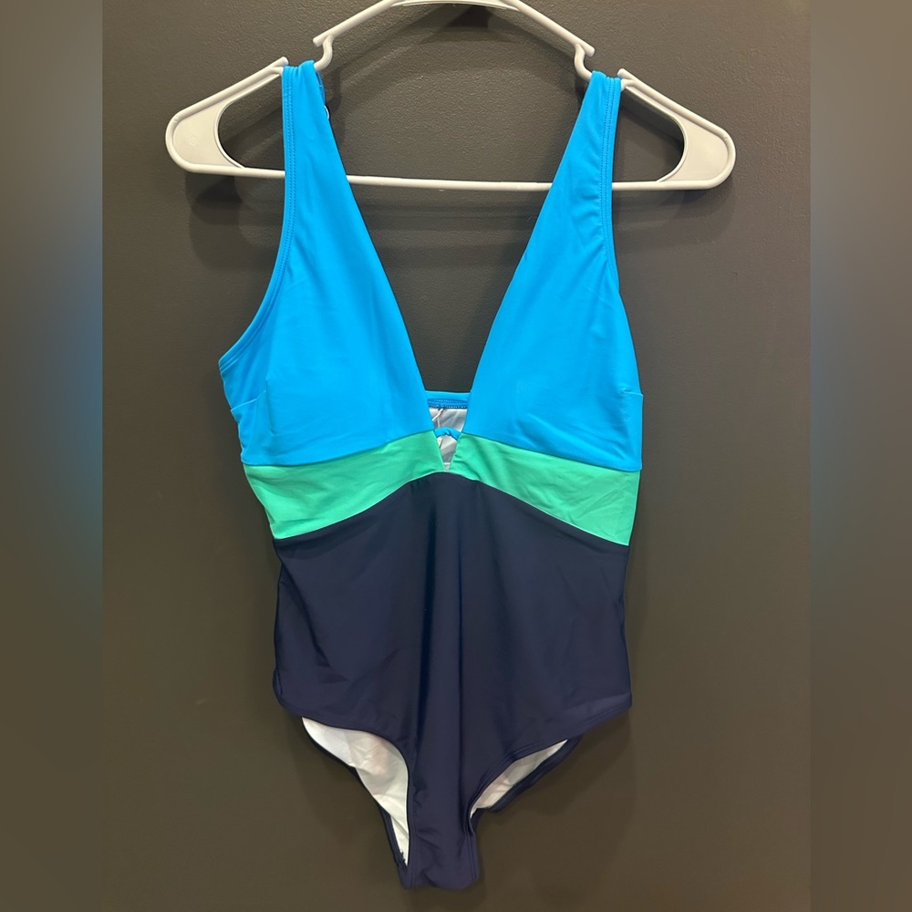 CUPSHE | Color-Block Blue and Green One Piece Swimsuit | Medium | NWT
